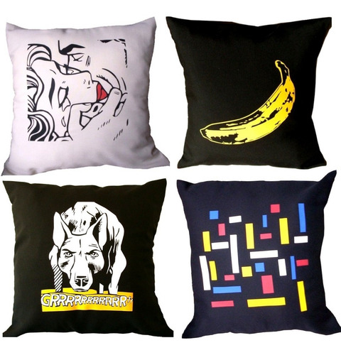 Imagen 1 de 6 de Almohadones 40x40cm Estampa Arte Haring Miró Mondrian Warhol