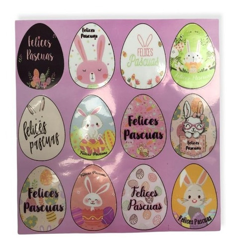 Stickers Vinilo Transparente Felices Pascua X 60 U/5 Plancha