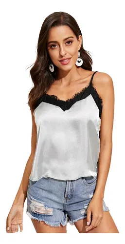 Polera Mujer Sat n Blusa Sin Mangas Tirantes Encaje Corte V