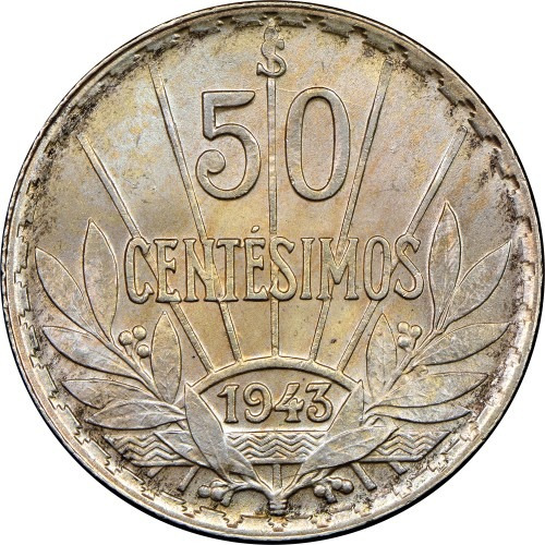 Moneda Uruguay 50 Cent 1943 Km 31 Plata Impecable Kj