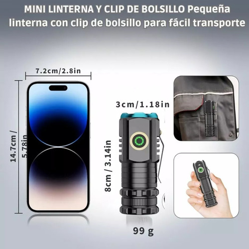 Mini Linterna Led Portátil, Recargable Con Clip Magnético