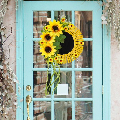 Decoración De La Puerta Delantera De De Girasol De Madera