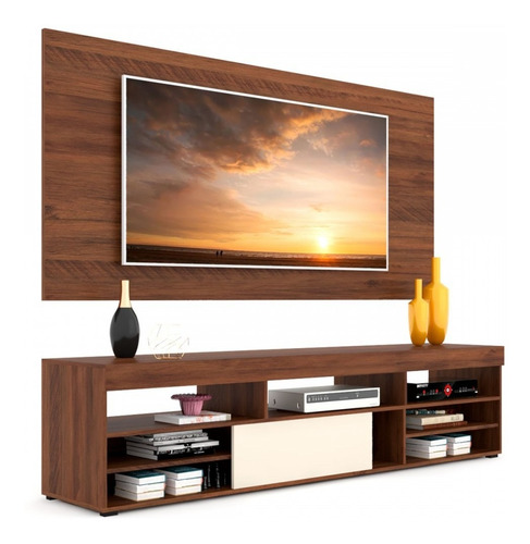 Estante con panel para TV de hasta 55 pulgadas Jhon Silk/Off Color Brown