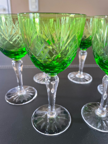 Copas Cristal Tallado Antiguas 6 X 100cc Verde (Usado)