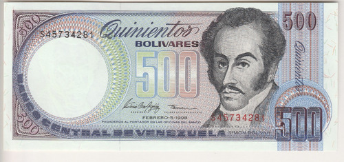 Billete Venezuela 500 Bolívares Febrero 5 1998 S8 Unc