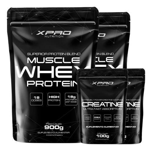Kit Xpro 2x Whey Concentrado 900g + 2x Creatina Refil 100g Sabor Morango