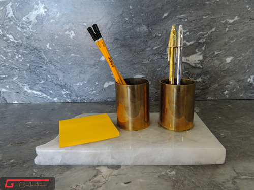 Organizador De Mesa Porta Lápis E Caneta Quartzito Onix Luxo