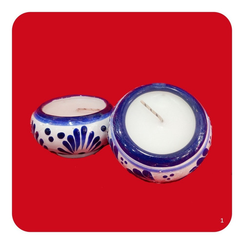 Imagen 5 de 6 de Set De 10 Velas Aromaticas Coco Con Talavera Poblana 8 Cm
