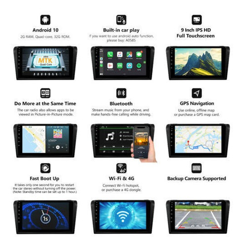 Android 10 9pulgada Coche Gps Radio Estéreo Ajuste Mazda 3