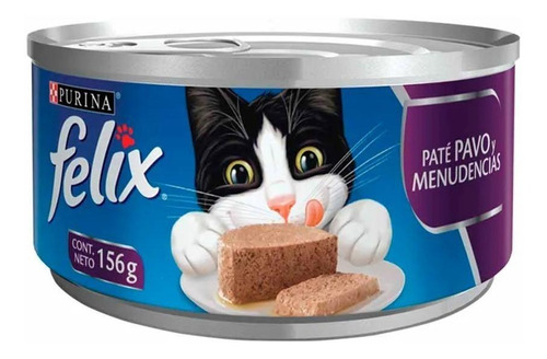 Imagen 1 de 1 de Alimento Felix Paté para gato adulto sabor pavo y menudencias en lata de 156g