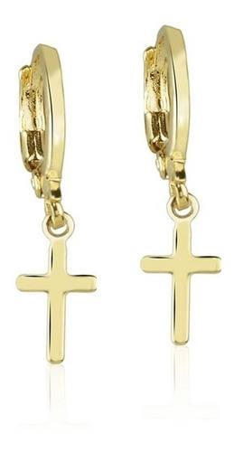 Brinco Masculino Feminino Argola Cruz Crucifixo Folheado Our