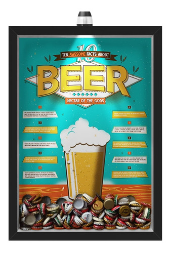Imagem 1 de 1 de Quadro 33x43 Porta Tampinha Cerveja Com Led  10 Beer Facts