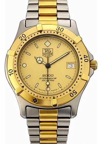 稼働 TAG HEUER 937.406 メンズ プロフェッショナル ゴールド Relogio Tag Heuer 2000 Professional Masculino Aço Dourado