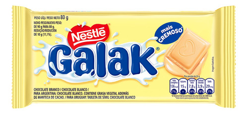 Chocolate branco Galak  pacote 80 g