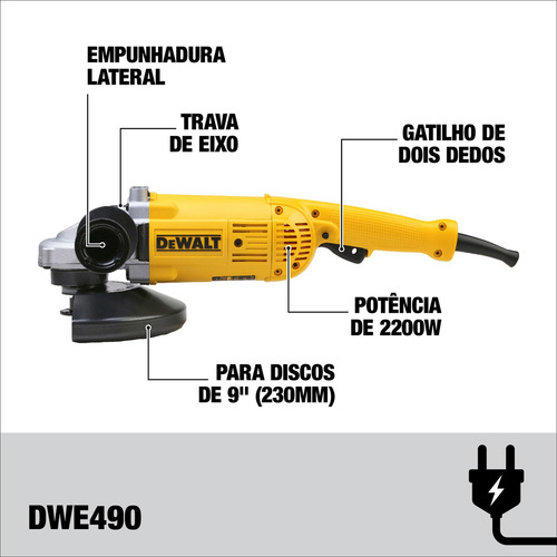Imagen 7 de 10 de Esmeriladora angular DeWalt DWE490 de 50 Hz/60 Hz color amarillo 2200 W 120 V + accesorios