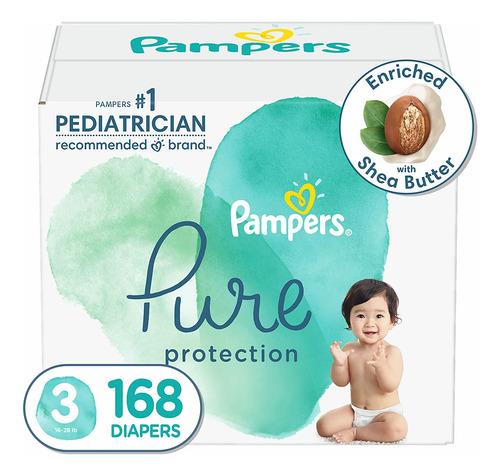 Pañales Tamaño 3, 168 Conde - Pampers Pure Protection Pañale