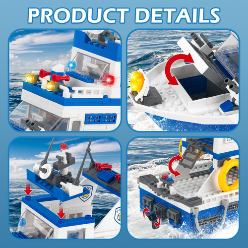 Juego Bloques Construcció Barco Moto Policia Navidad