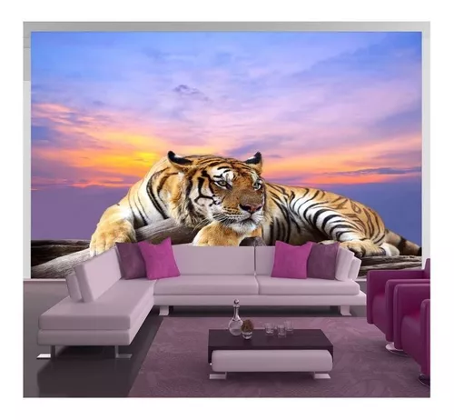 Papel De Parede Animais Tigre Paisagem 3D 6M² Anm120 em Promoção