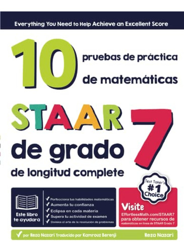 Staar 7° Grado: 10 Pruebas Completas De Practica De Matemáti