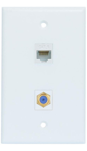 Placa Pared Coaxial Ethernet Cat6 1 Puerto + Cable Tv Tipo F