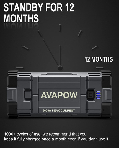 Batería De Coche Jump Starter Avapow A28 3000a Peak 12 V Lit