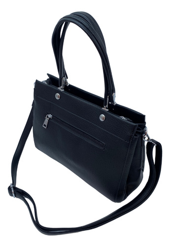 Bolsa Tipo Satchel Con Crossbody Negro Lisa Níquel Negro