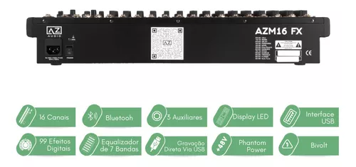 Mesa de Som 16 Canais Bluetooth AZ Audio AZM16FX USB Efeitos -  Distribuidora Oficial Armer Brasil