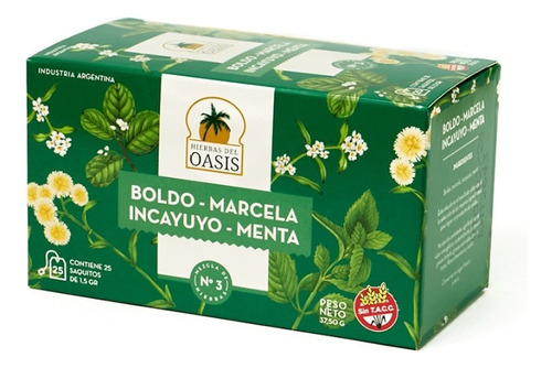 Hierbas del Oasis Té mezcla digestiva boldo marcela incayuyo menta 37.5 g