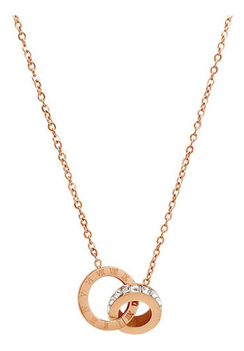 Cadena De Clavícula De Acero Titanio Para Mujer, Oro Rosa Ni
