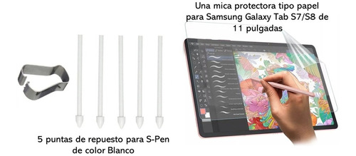 Mica Tipo Papel + 5 Puntas S-pen Samsung Galaxy Tab S7 S8 