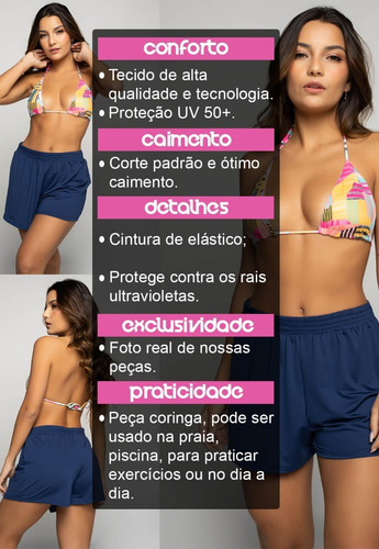 Imagem 6 de 8 de Short Curto Feminino Liso Moda Verão 2022 Tecido Uv 50+