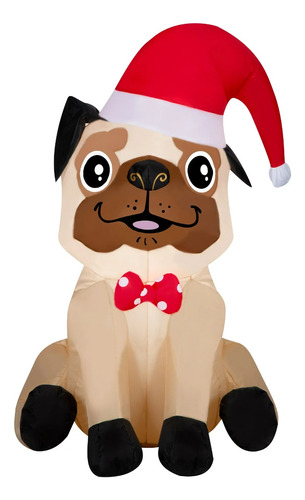 Inflable De Perrito Pug  Navideño De 1.07 Metros Con Luz