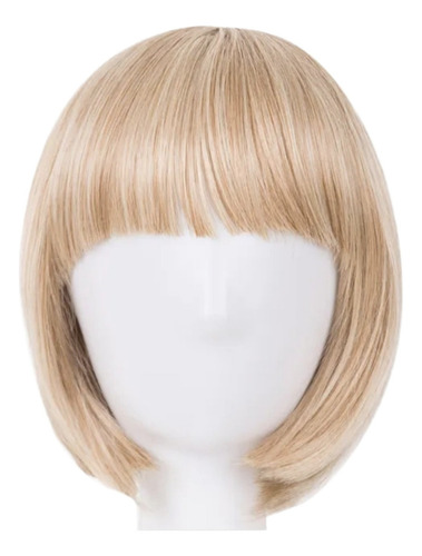 Peluca Rubio Oscuro Corta Con Cabello Liso Y Fleco Tamaño De La Base Unitalla