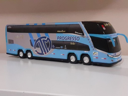 Miniatura Ônibus 4 Eixos Progresso - 30cm Comprimento Cor Azul