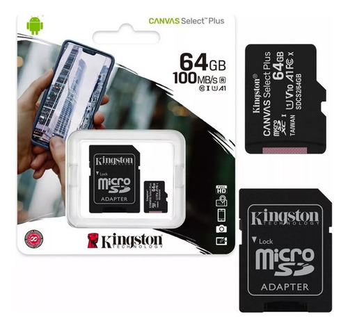  Memoria Microsd Clase 10 / 64gb Kingston Canvas Plus 100mbs