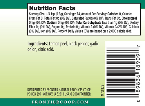 Mezclas De Condimentos Frontier, Pimienta Limón Sin Sal, Bot