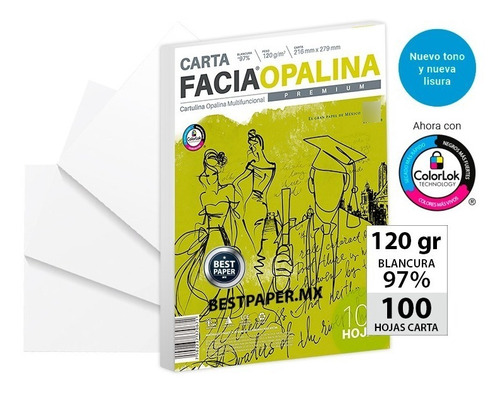 Papel Facia Opalina 120 Gr Carta - Paquete Con 100 Hojas