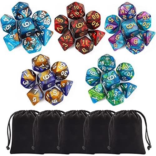 Juego De Dados Poliédricos (35 Piezas) Bolsas Negras, ...