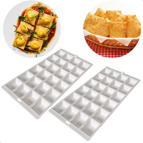 Kit 2 Formas Ravioli Mini Pastel Massas Salgados 24 Cavidade