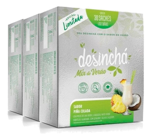 Kit 3 Chá Desinchá Mix De Verão Piña Colada 30 Saches Kit