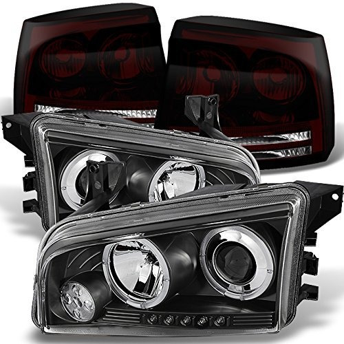 Para Dodge Charger Faro Delantero Led Halo Negro Luz Trasera