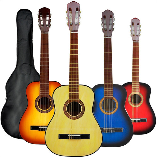 Imagen 1 de 10 de Guitarra Criolla Colores Funda Pua Mediana 3/4 Niño + Envio