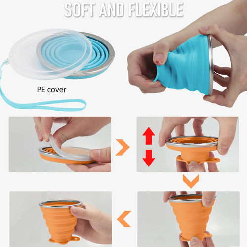 Taza De Viaje Plegable Silicona, 4 Unidades, Reutilizable