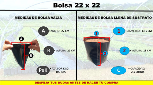 Bolsas Para Vivero 22 X 22 Sembrar Produccion Plantas 4kilo