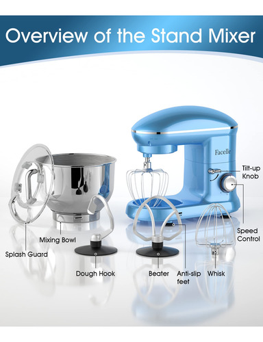 Batedeira Facelle 660w 6,5l Com 3 Acessórios Azul