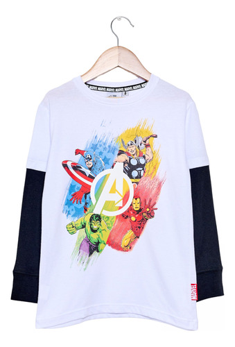 Remera Manga Larga Avengers Niños Oficial Licencia Marvel