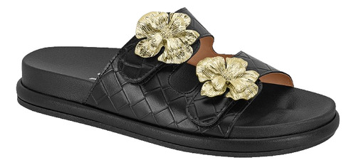 Papete Chinelo Slide Birken Detalhe Flor Tramado Flatform 