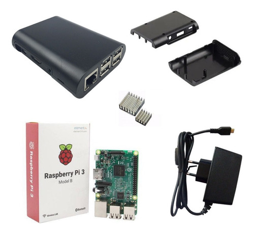 Kit Raspberry Pi3 Model B +fonte  + Case+ Dissipador