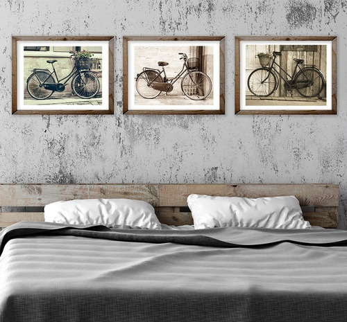 3pzas Sepia Bicicletas Vintage C/marco Cuadro Decorativo