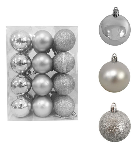 Adornos Navidad 24pz Esferas Navideñas 3cm Decoracion Arbol Color Plata Liso